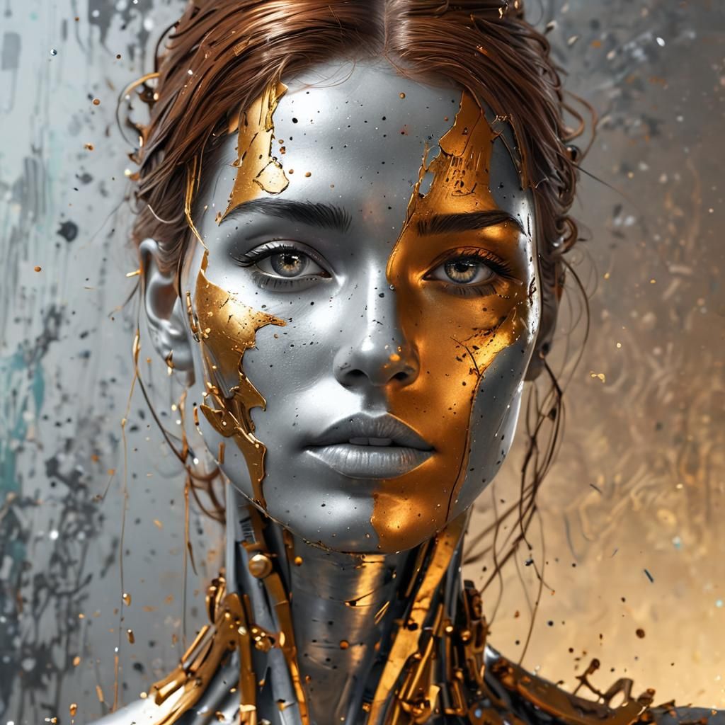 Cyborg Couple in Ink Splatter Art