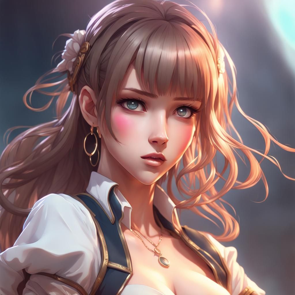 Cute Anime Woman Portrait in Hyperdetailed Style