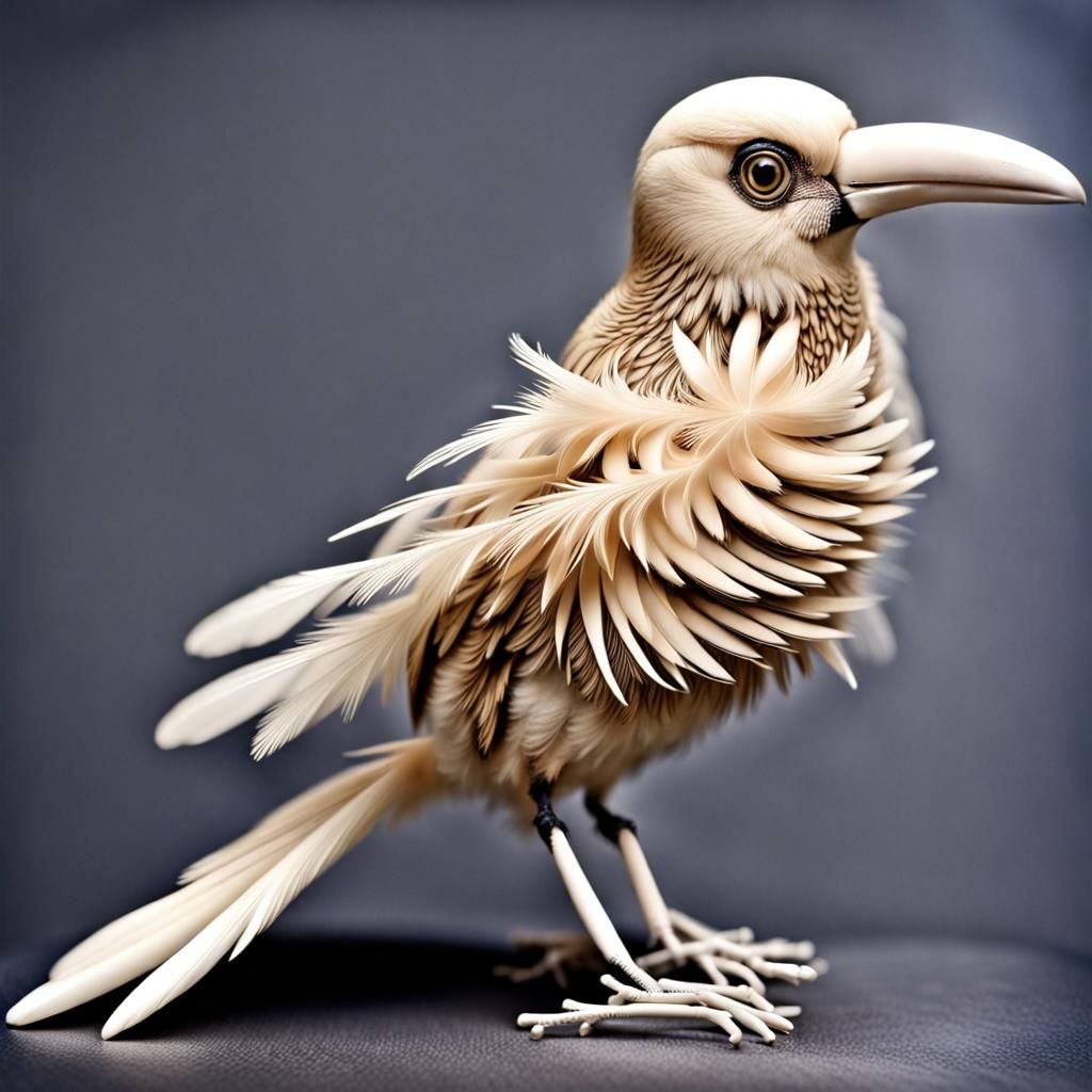 bird with feathers made of bone