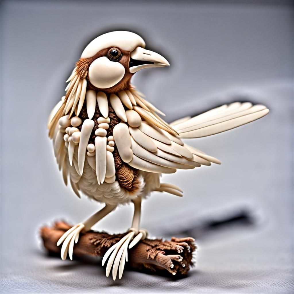 bird with feathers made of bone