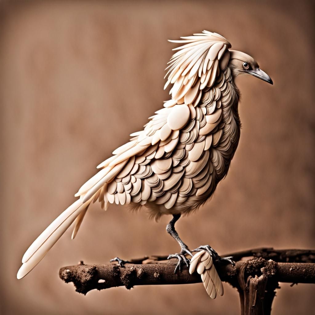 bird with feathers made of bone