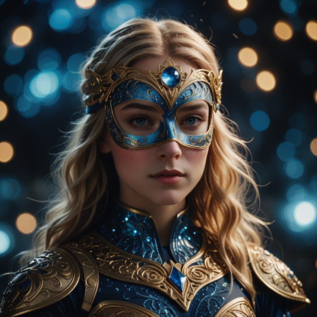 Goddess with Starlight Mask in Hyperrealistic Style