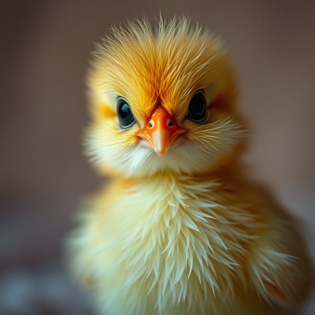 Delicate Yellow Chick in Hyper-Realistic HDR