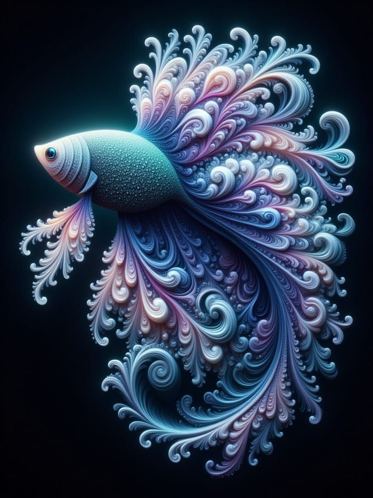 Iridescent Black Fish in 3D Fractal Art