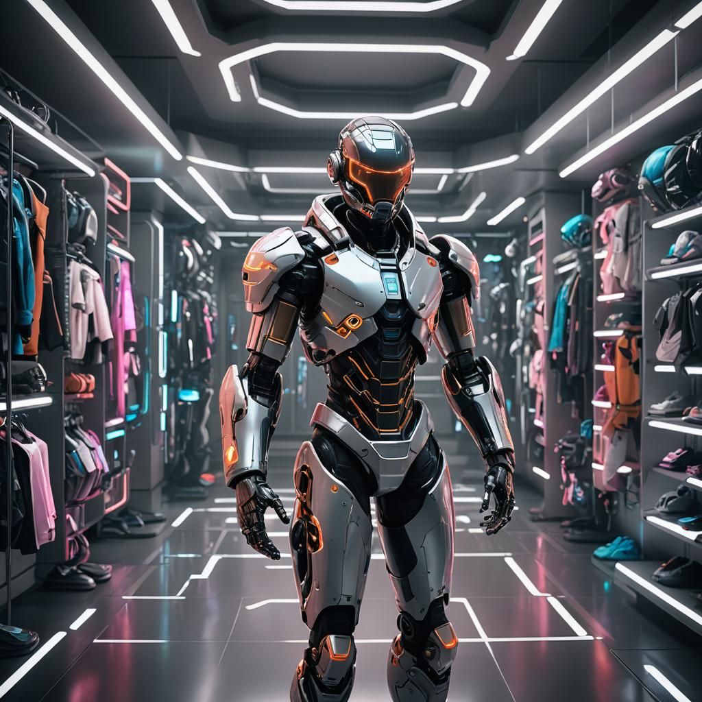 Cyborg in Bionic Style Dressing Room, 3D Render