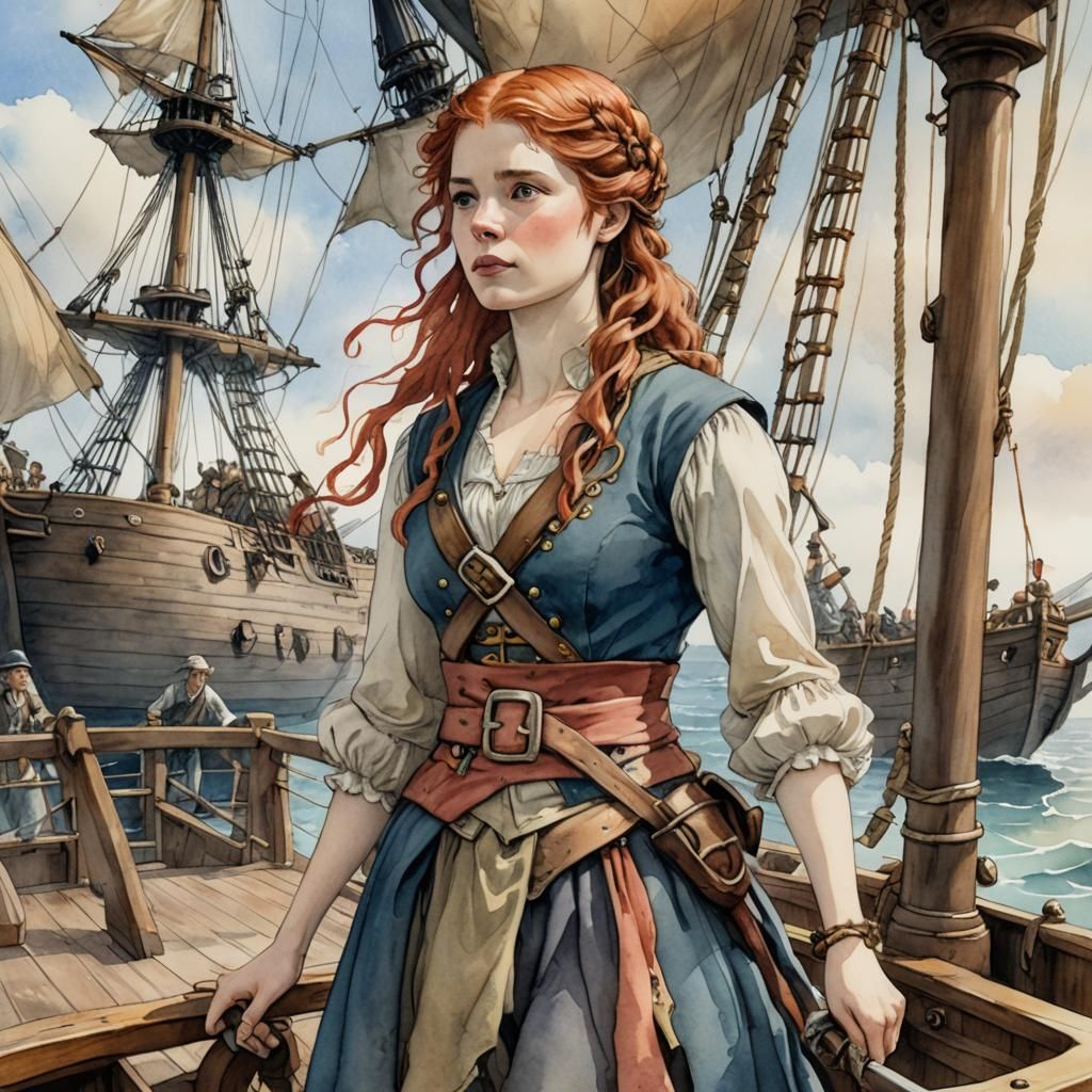 Pirate Princess Concept Art in Watercolor Style