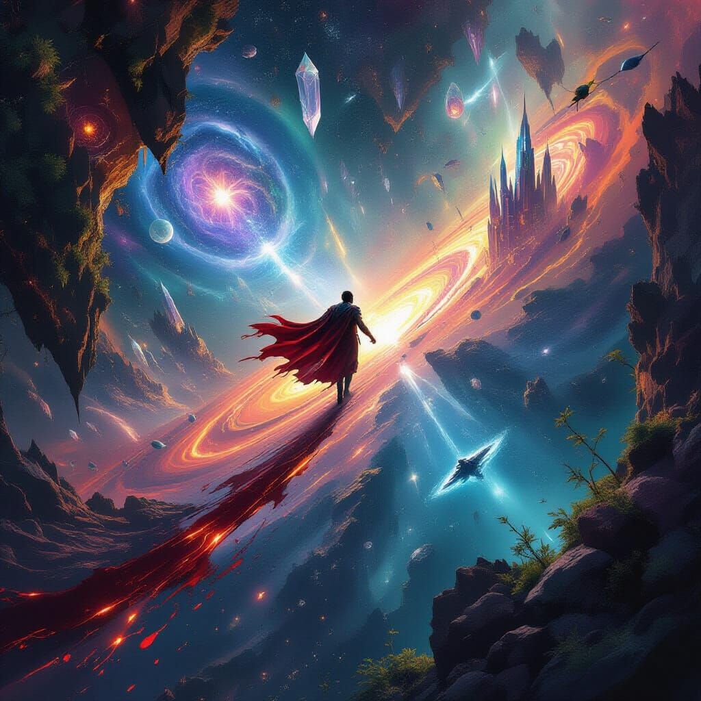 Heroic Figure at Space-Time Rift, Epic Fantasy Poster