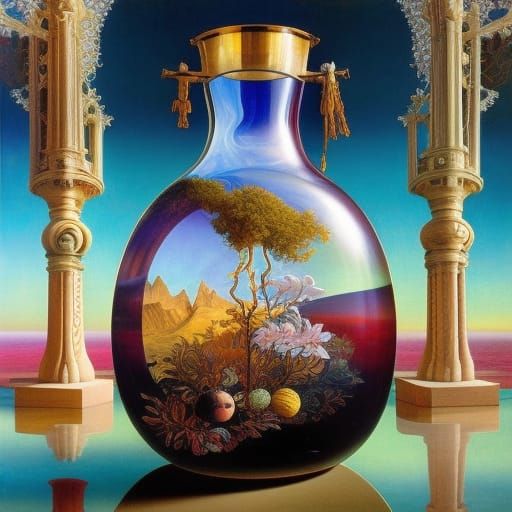 Surrealist Landscape in Glass Jug, Digital Painting