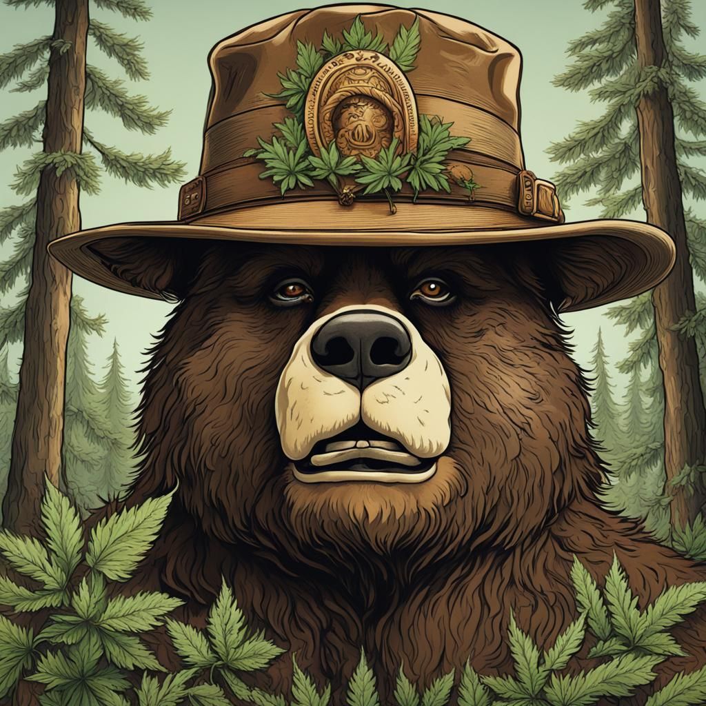 Smokey Bear Smoking Blunt: Hyperdetailed Concept Art