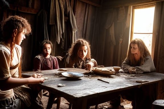 Fantasy Family in Ramshackle Shack: A 4K Film Still