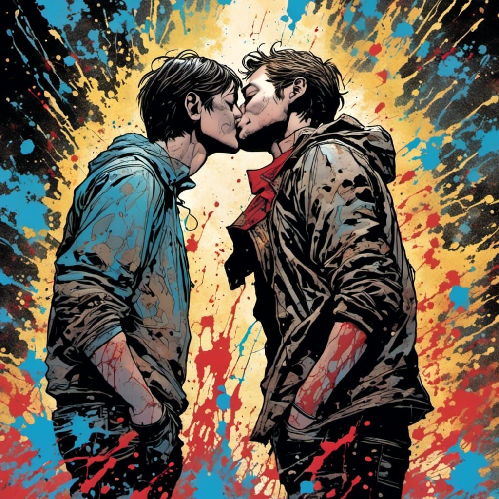 Graffiti-Style Comic Book Gay Kiss