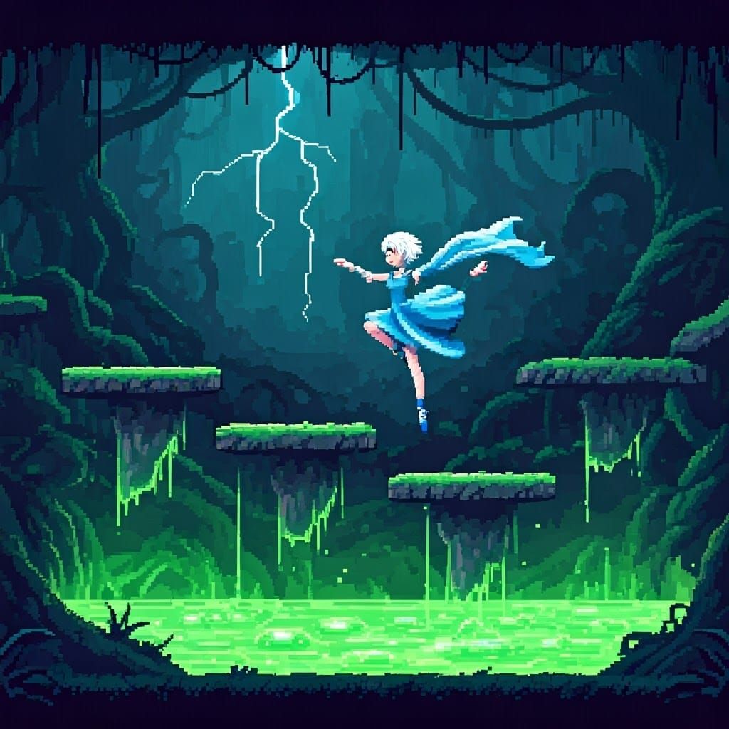 Retro Jungle Princess Leaps Over Toxic Pits in Pixel Art Sty...