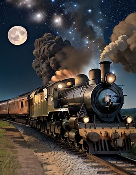 Romantic Train Encounter Under a Starry Sky