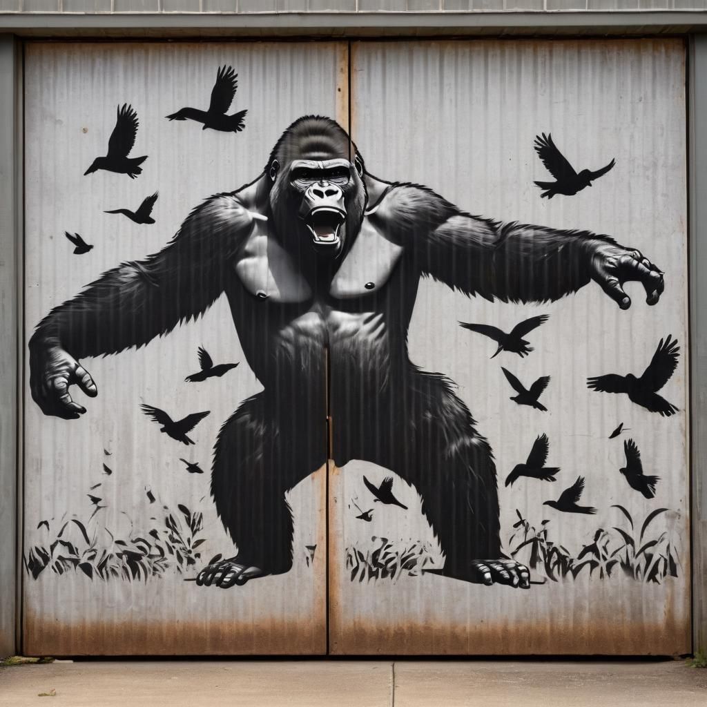 Gorilla Stencil Art on Garage Door
