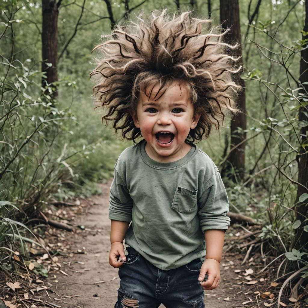 Child with Wild Hair: Expressive Digital Portrait