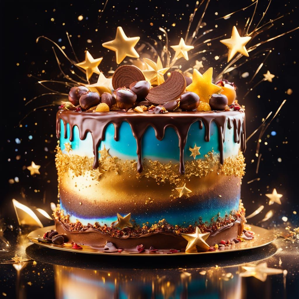 Elegant Chocolate Cake with Holographic Starfall Projection