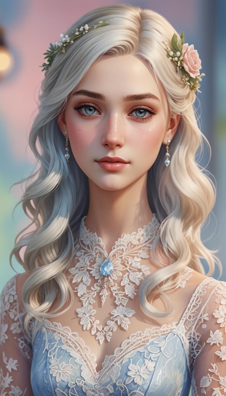 Sims 4 Style Portrait with Platinum Hair