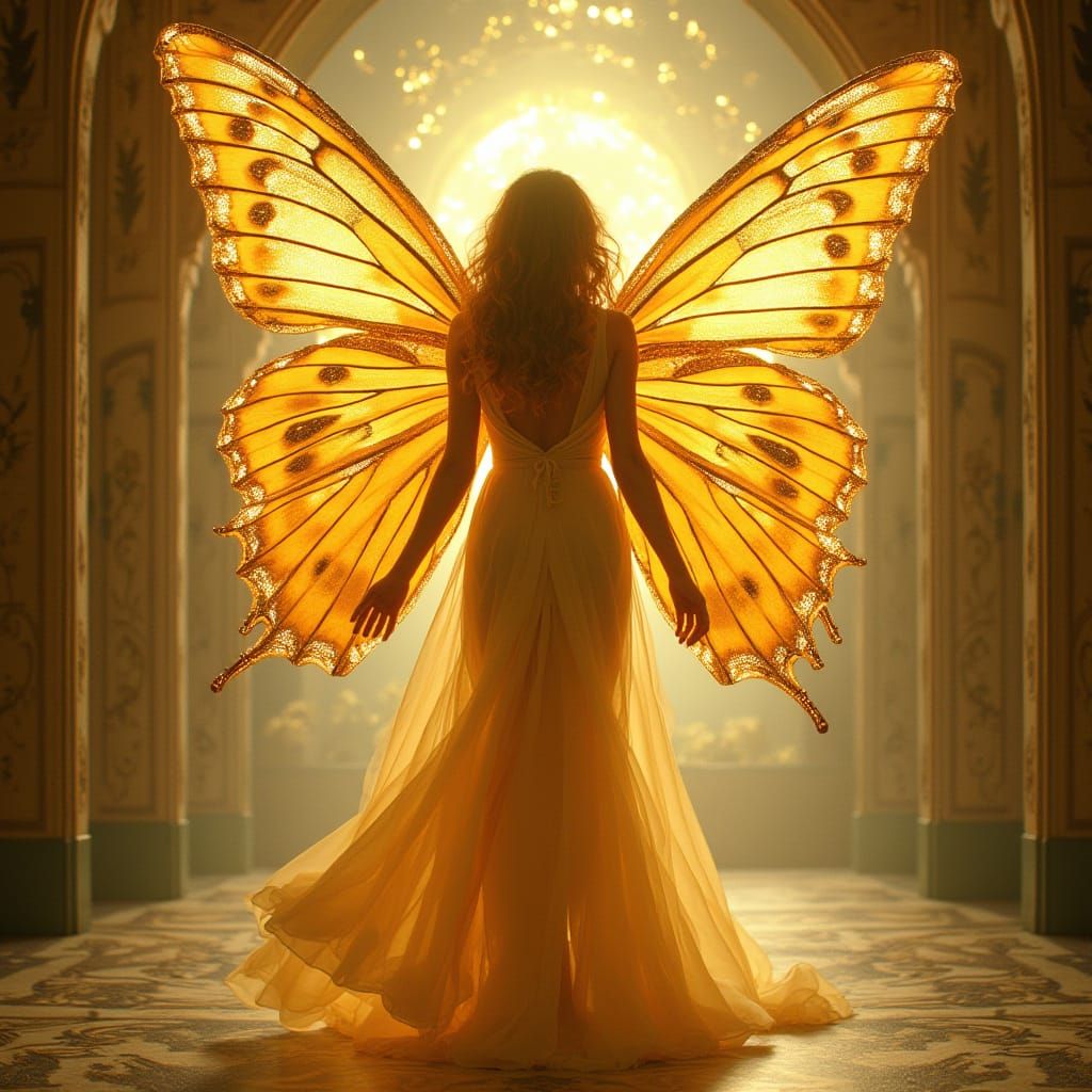 Radiant Goddess with Butterfly Wings in Art Nouveau Style