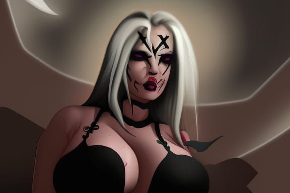 Demonic Woman with Pentagrams in Gothic Art Style
