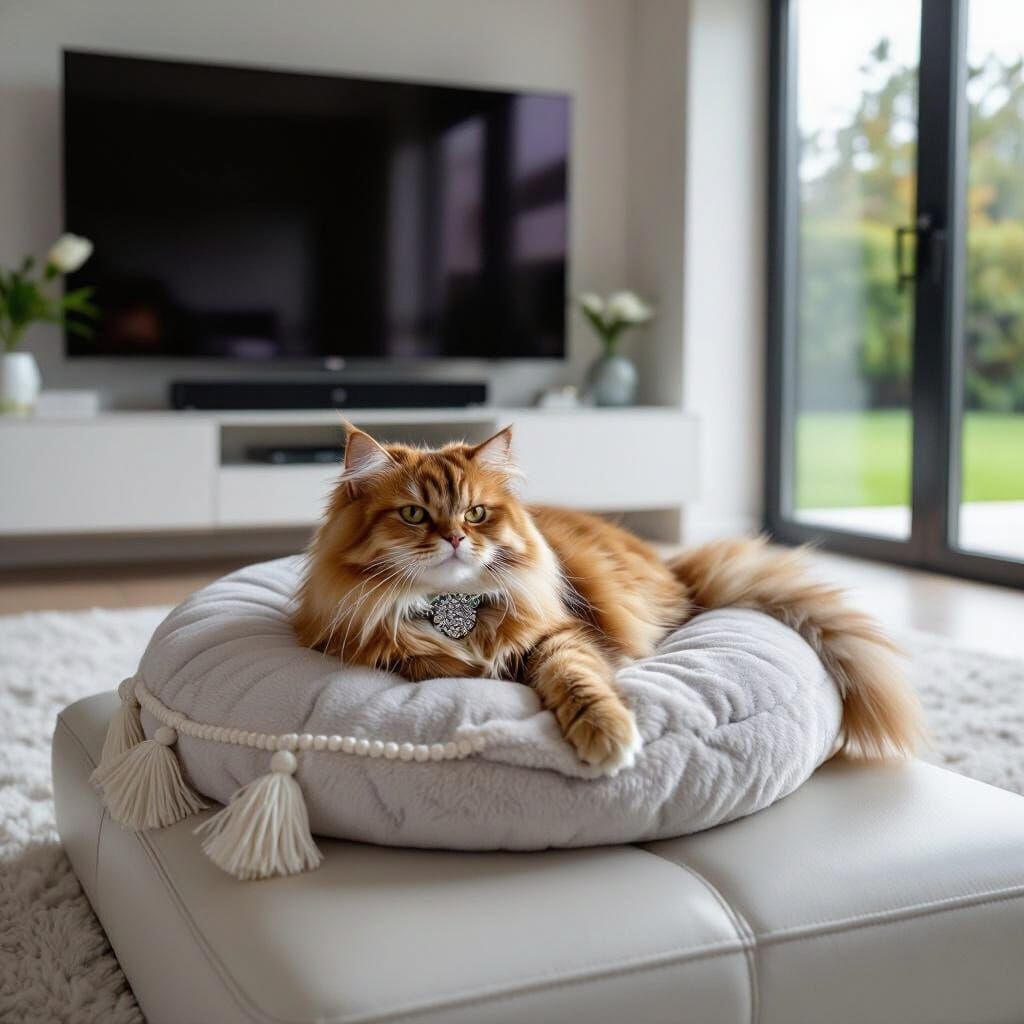 Persian Cat Lounging on Plush Cushion