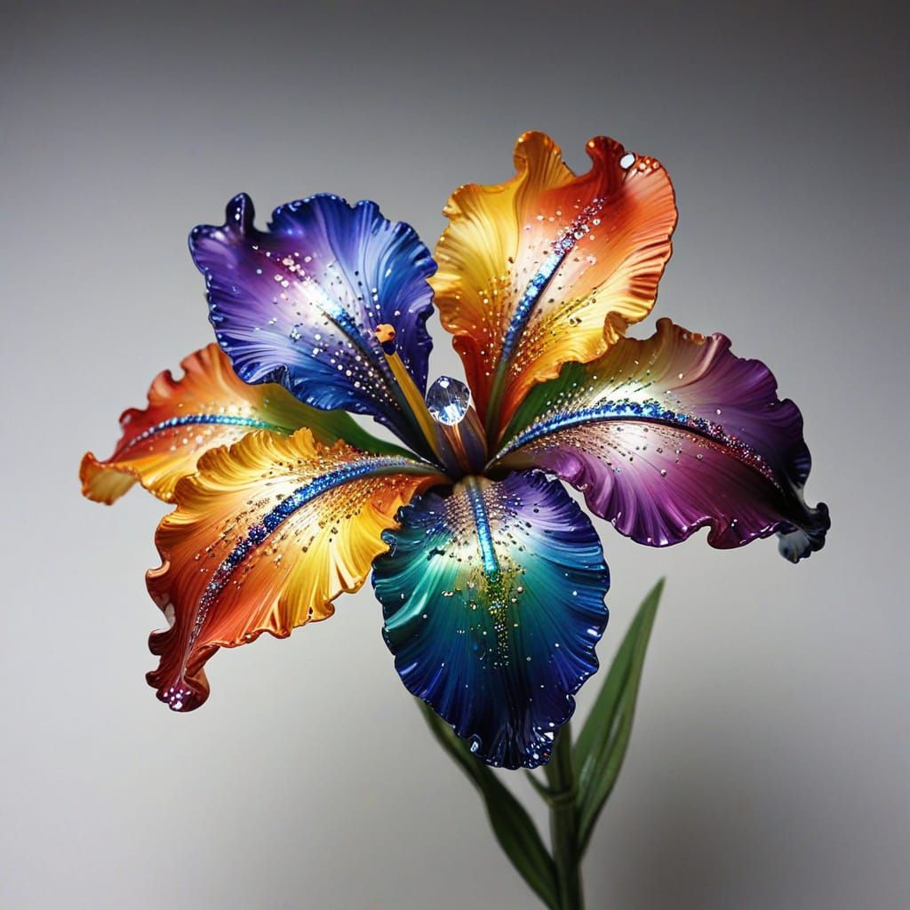 Sparkling Rainbow Crystal Iris Flower