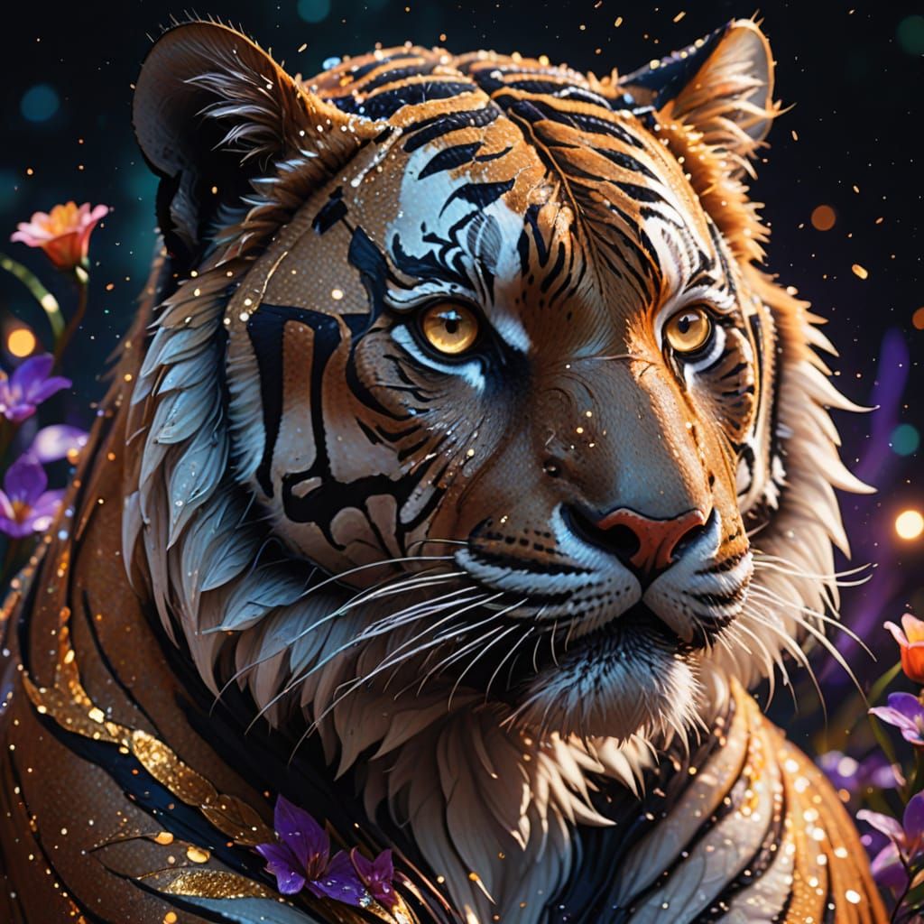 Magical Luminous Lily in Darkness, Surreal Digital Art