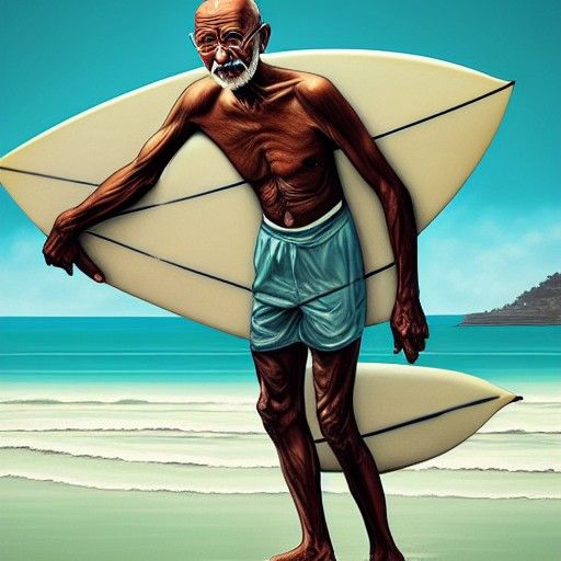 Ghandi Surfing in Vintage Poster Style