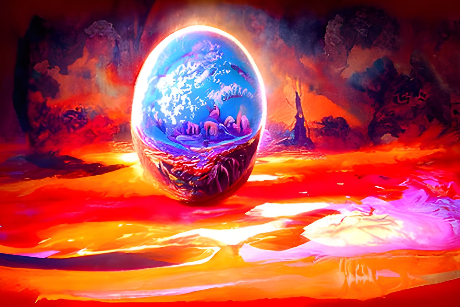 Glowing Planet Birth in Sci-Fi Fantasy Landscape