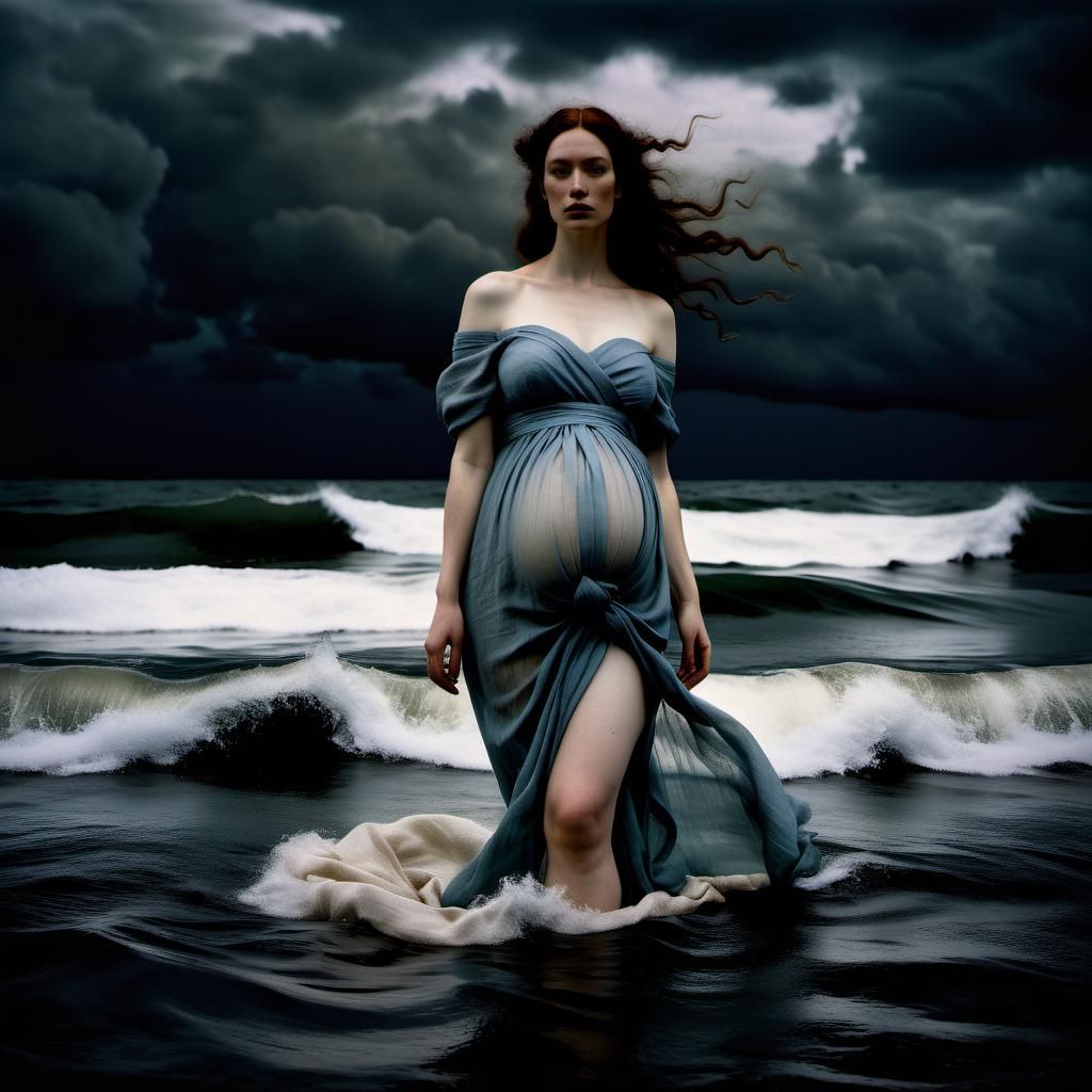 Venus Emerges from Stormy Seas in Linen