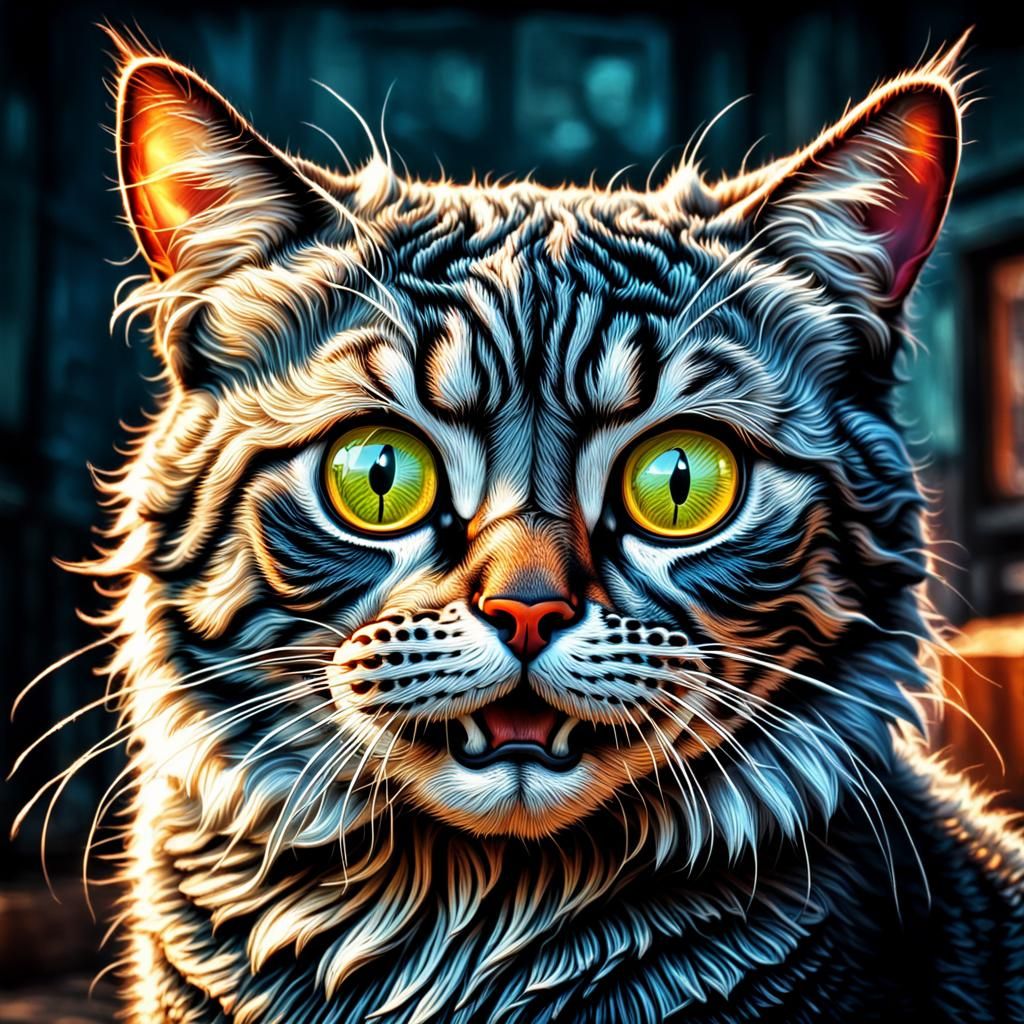 Hyperrealistic Cat in R. Crumb Comic Style