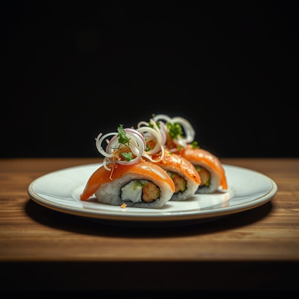 Hyperrealistic Sushi Plate with Moody Lighting