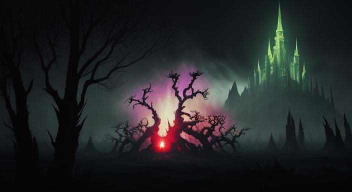 Eerie Dark Fantasy Landscape with Jagged Spires