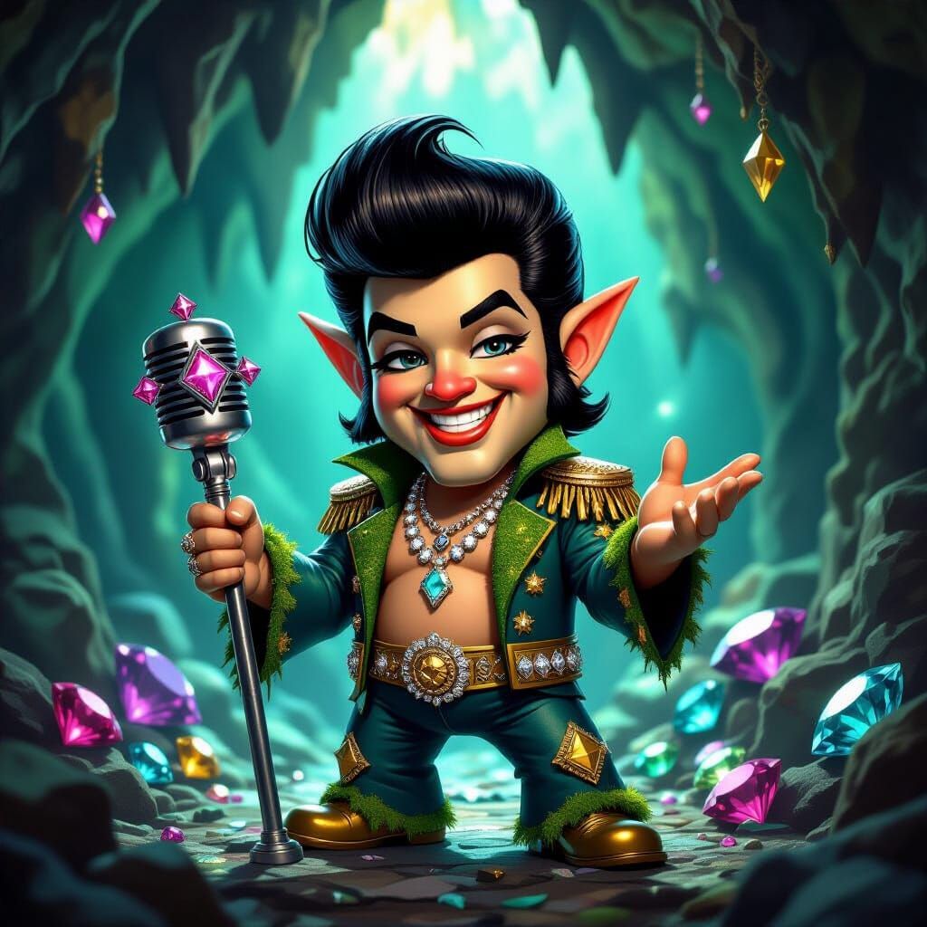 Elvis as Troll King in Glittering Cavern