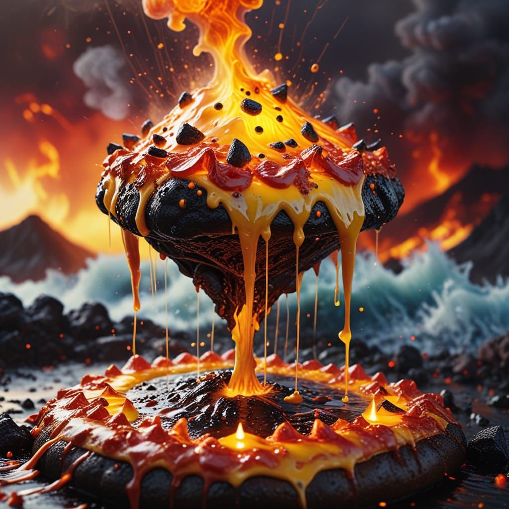 Pizza Volcano Eruption in Alcohol Ink Style