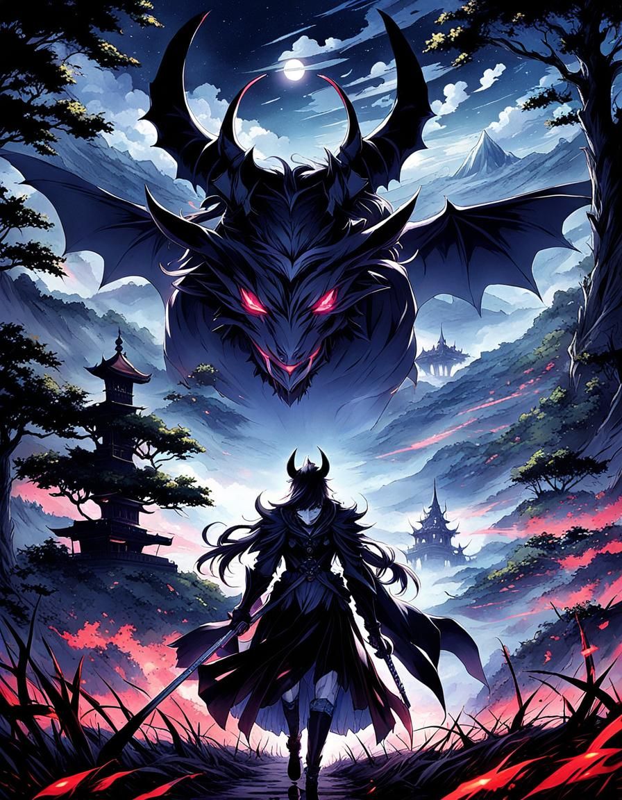 Magical World with Demon in Anime Style