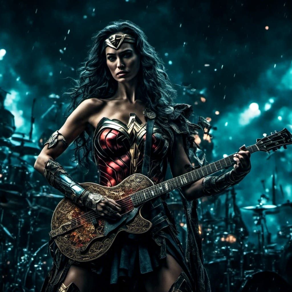 Wonder Woman Rocks the Stage: Hyperrealistic Guitar Performa...