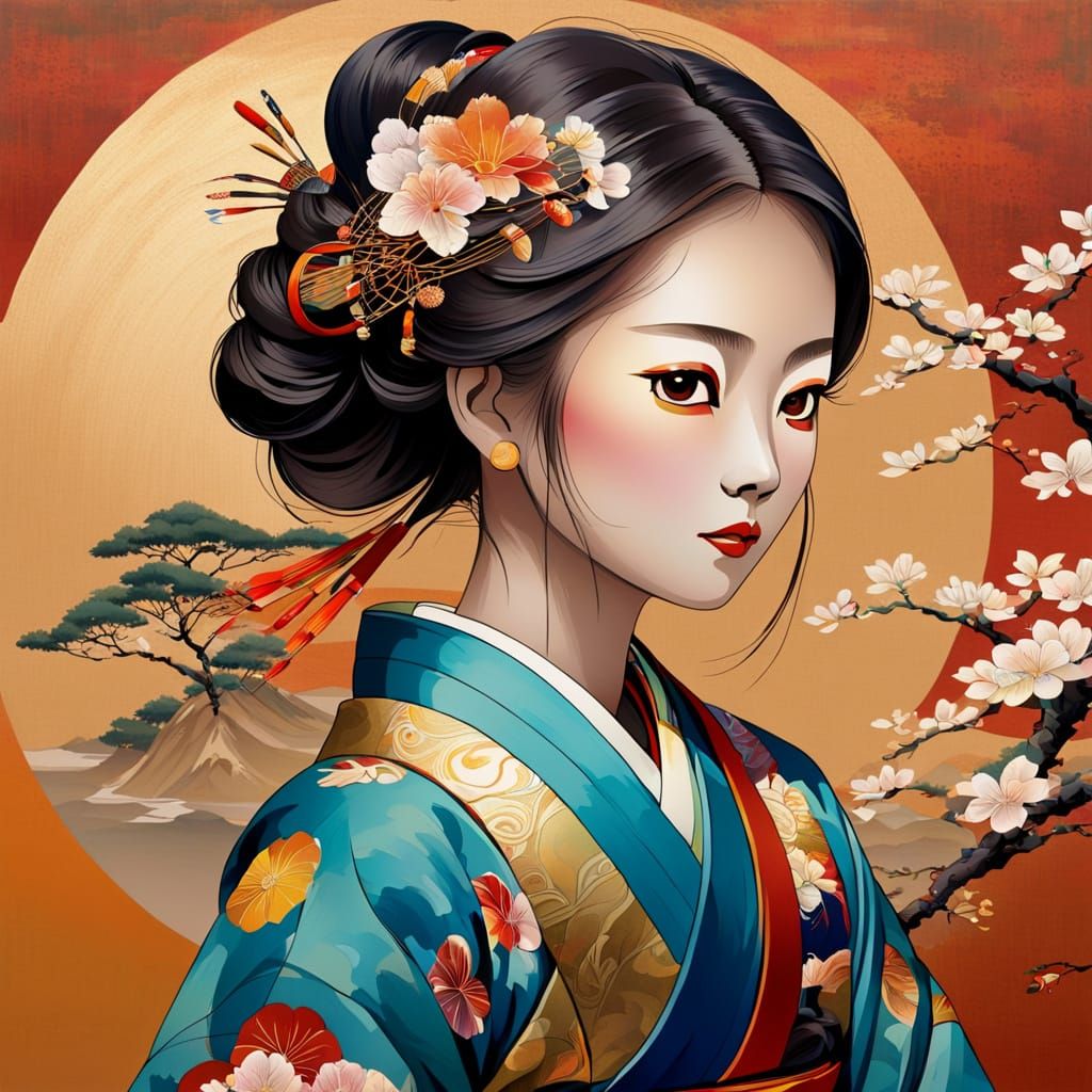 Serene Japanese Beauty in Elegant Brushstrokes