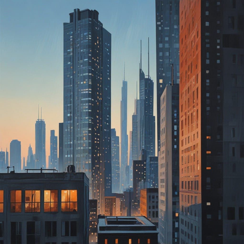 Abstract Urban Landscape in Neon Colors