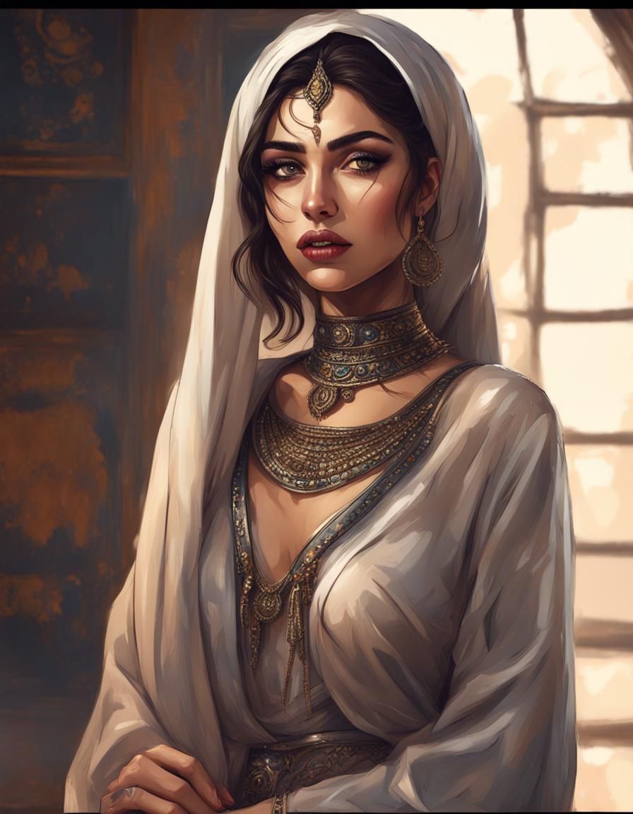 Attractive Arab Girl Portrait in Avant-Apocalypse Style