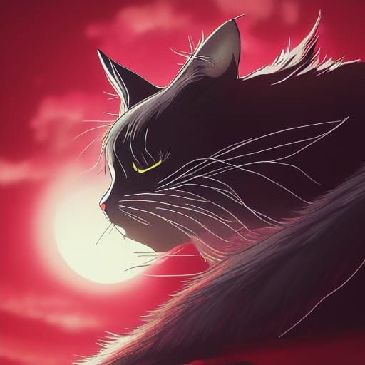 Winged Cat with Horns in Ghibli Anime Style