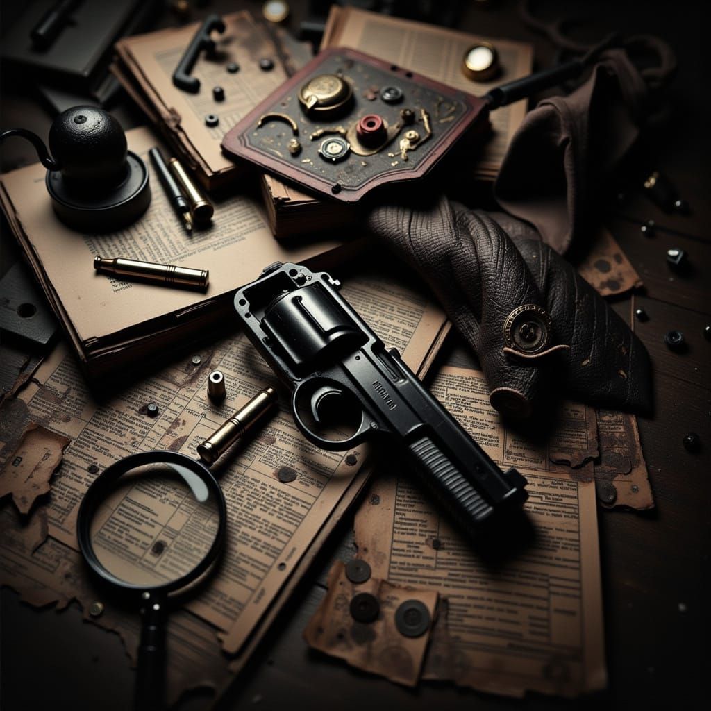 Noir Detective Paraphernalia in Cyberpunk Style