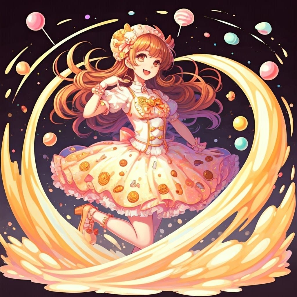 Vibrant Anime-Inspired Girl Surrounded by Colorful Cookies