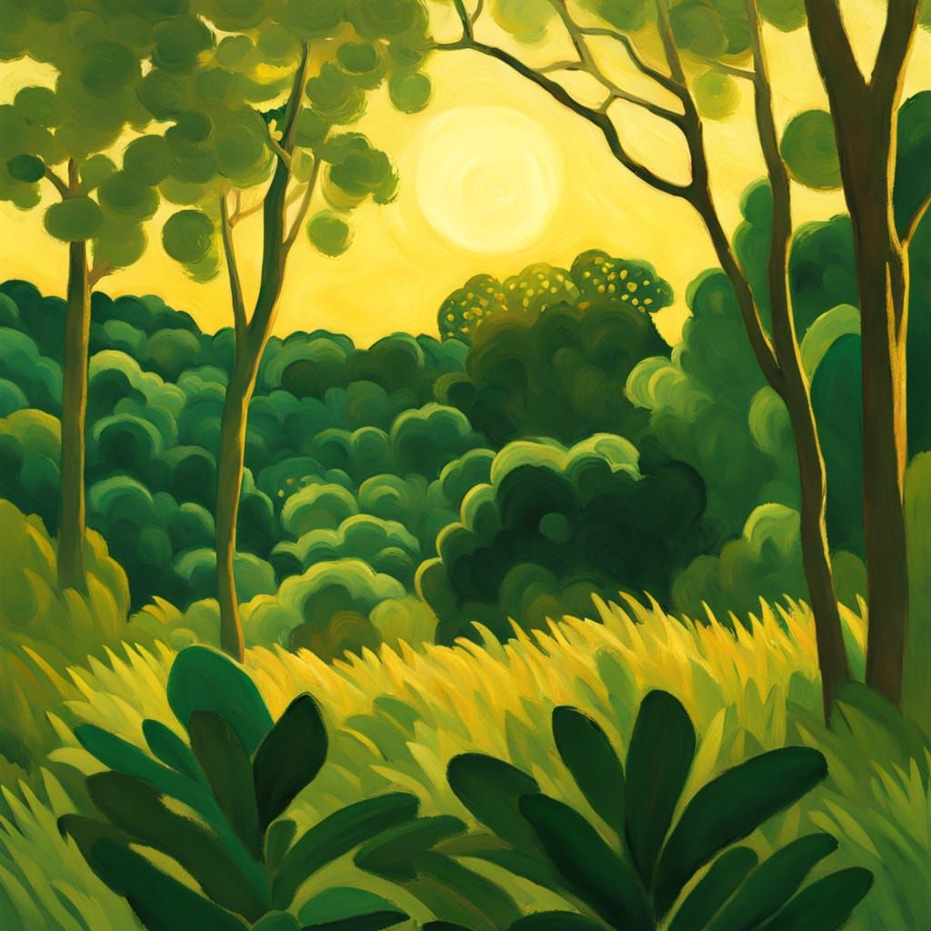 Impasto Gouache Forest Glade at Golden Hour