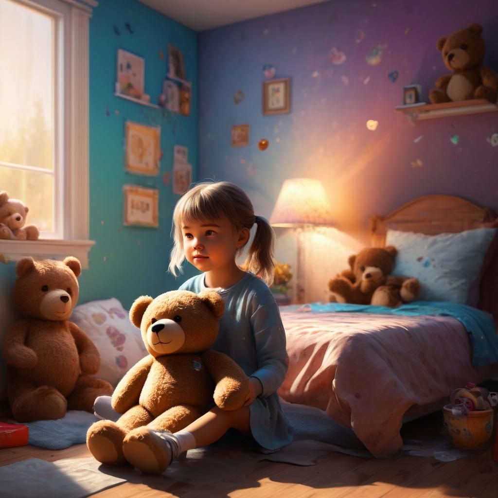 Girl and Teddy Bear in Realistic Fantasy Style