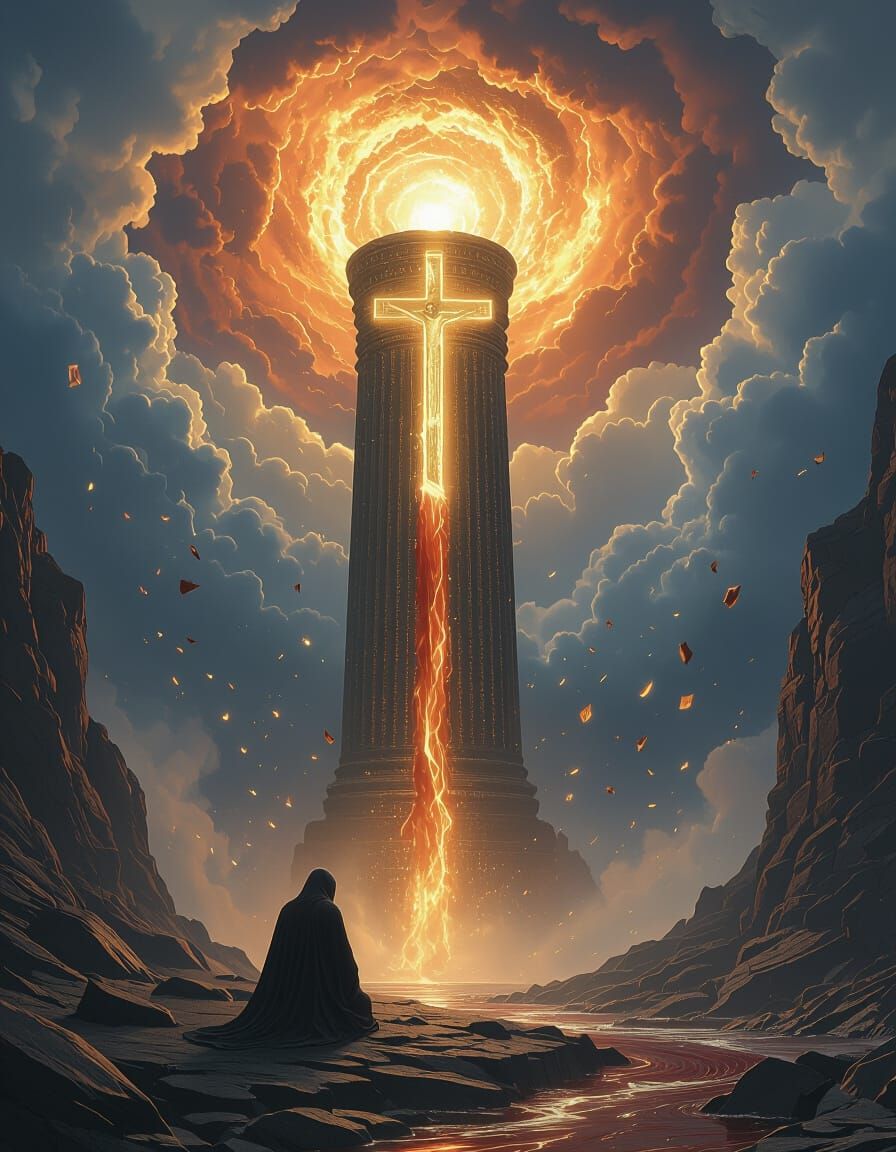 Apocalyptic Vision: Figure Before Glowing Cross