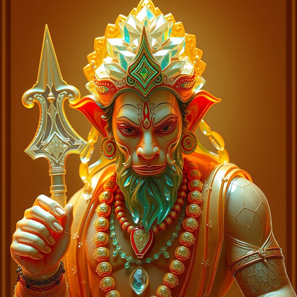 Golden Hanuman in a Glass-In-Lood Masterpiece