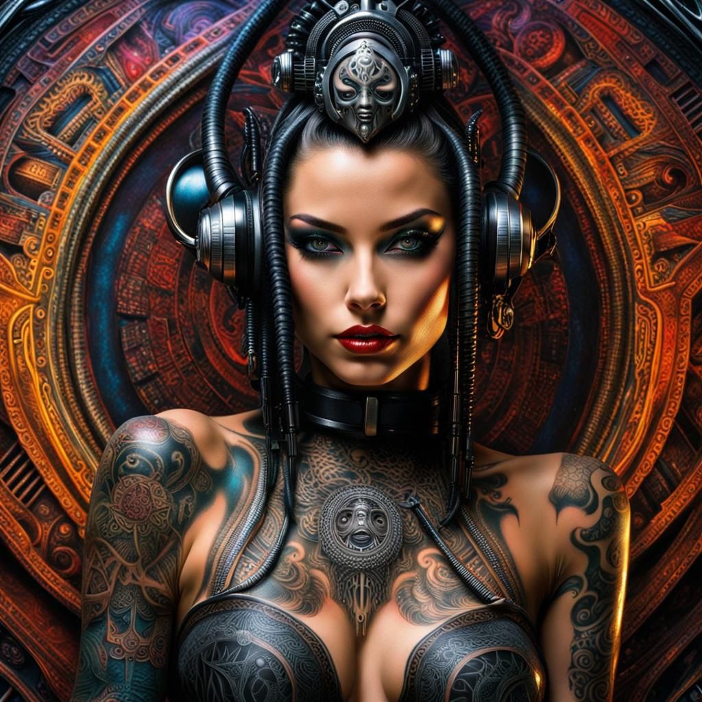 Cyberpunk Latina Pinup with Animated Tattoo