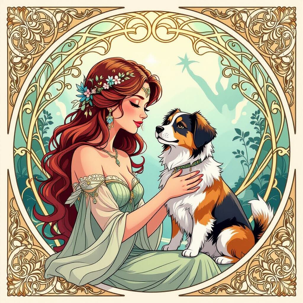 Art Nouveau Fantasy: Owners and Their Beloved Pets