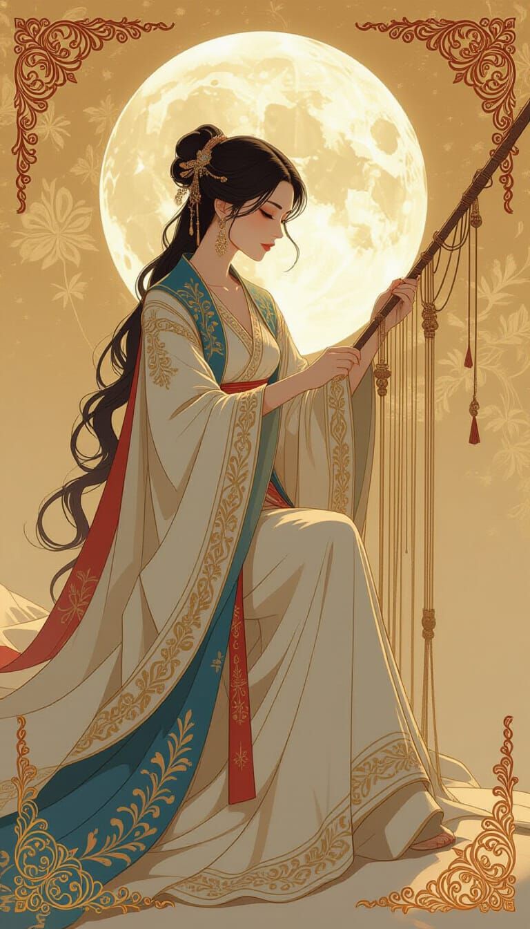 Elegant Moon Weaver Tapestry with Baroque Embellishments