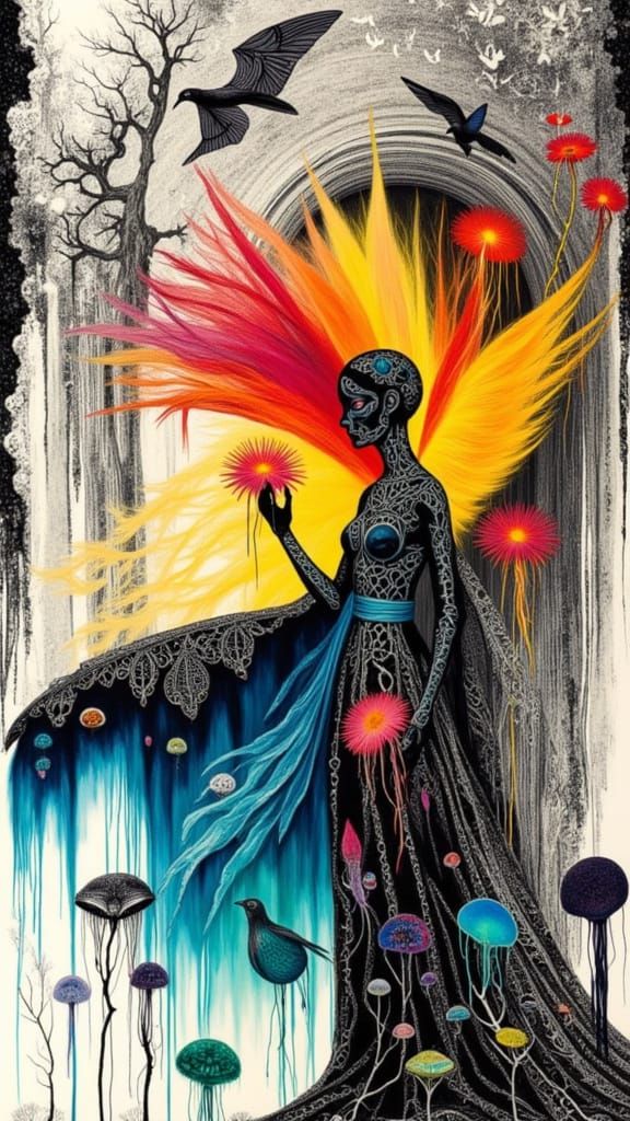 Luminous Spectral Lady in Art Deco Style